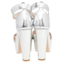 Nicholas Kirkwood Metallic Silver Leather Platform Ankle Strap Sandals Size 38