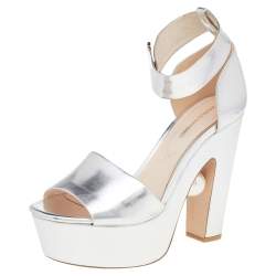 Nicholas Kirkwood Metallic Silver Leather Platform Ankle Strap Sandals Size 38