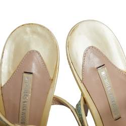 Nicholas Kirkwood Blue/Cream Patent Leather and Glitter T Strap Platform Sandals Size 37.5