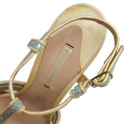 Nicholas Kirkwood Blue/Cream Patent Leather and Glitter T Strap Platform Sandals Size 37.5