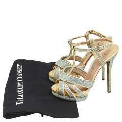 Nicholas Kirkwood Blue/Cream Patent Leather and Glitter T Strap Platform Sandals Size 37.5