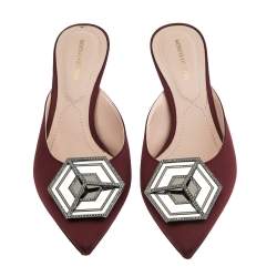 Pre Owned Nicholas Kirkwood Burgundy Satin Eden Crystal Embellished Mules Size 39