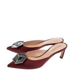 Pre Owned Nicholas Kirkwood Burgundy Satin Eden Crystal Embellished Mules Size 39