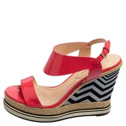 Nicholas Kirkwood Fuchsia Patent Leather Wedge Espadrille Ankle Strap Sandals Size 39
