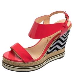 Nicholas Kirkwood Fuchsia Patent Leather Wedge Espadrille Ankle Strap Sandals Size 39