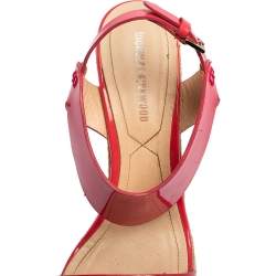 Nicholas Kirkwood Fuchsia Patent Leather Wedge Espadrille Ankle Strap Sandals Size 39