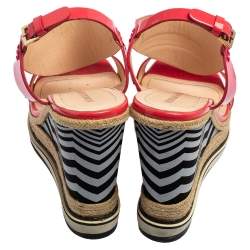 Nicholas Kirkwood Fuchsia Patent Leather Wedge Espadrille Ankle Strap Sandals Size 39