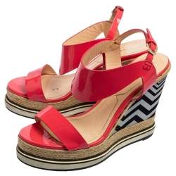 Nicholas Kirkwood Fuchsia Patent Leather Wedge Espadrille Ankle Strap Sandals Size 39
