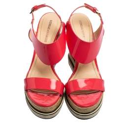 Nicholas Kirkwood Fuchsia Patent Leather Wedge Espadrille Ankle Strap Sandals Size 39