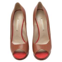 Pre Owned Nicholas Kirkwood Brown Leather Peep Toe Pumps Size 39.5