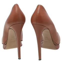 Pre Owned Nicholas Kirkwood Brown Leather Peep Toe Pumps Size 39.5