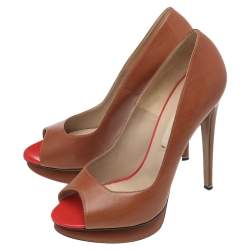 Pre Owned Nicholas Kirkwood Brown Leather Peep Toe Pumps Size 39.5