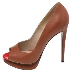 Pre Owned Nicholas Kirkwood Brown Leather Peep Toe Pumps Size 39.5