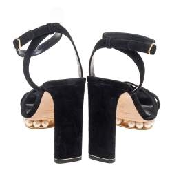 Nicholas Kirkwood Black Suede  Pearl Embellished Platform Ankle Strap Sandals Size 38