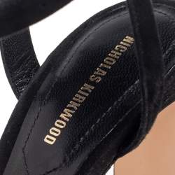 Nicholas Kirkwood Black Suede  Pearl Embellished Platform Ankle Strap Sandals Size 38