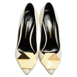 Pre Owned Nicholas Kirkwood White Leather Hexagon Pointed Toe Pumps Size 37.5
