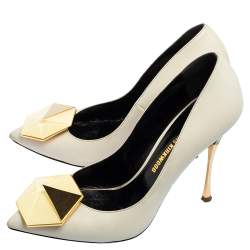 Pre Owned Nicholas Kirkwood White Leather Hexagon Pointed Toe Pumps Size 37.5