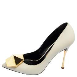 Pre Owned Nicholas Kirkwood White Leather Hexagon Pointed Toe Pumps Size 37.5