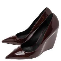 Pre Owned Nicholas Kirkwood Burgundy Patent Leather Wedge Pointed Toe Pumps Size 40