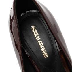 Pre Owned Nicholas Kirkwood Burgundy Patent Leather Wedge Pointed Toe Pumps Size 40