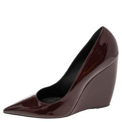 Pre Owned Nicholas Kirkwood Burgundy Patent Leather Wedge Pointed Toe Pumps Size 40