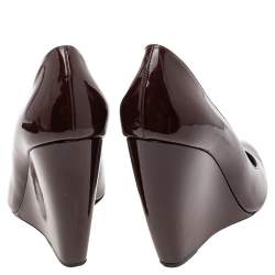 Pre Owned Nicholas Kirkwood Burgundy Patent Leather Wedge Pointed Toe Pumps Size 40