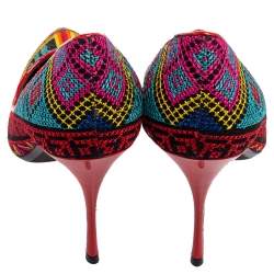 Pre Owned Nicholas Kirkwood Multicolor Mexican Embroidered Fabric Pointed Toe Pumps Size 39.5