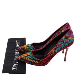Pre Owned Nicholas Kirkwood Multicolor Mexican Embroidered Fabric Pointed Toe Pumps Size 39.5