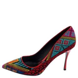 Pre Owned Nicholas Kirkwood Multicolor Mexican Embroidered Fabric Pointed Toe Pumps Size 39.5