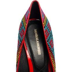 Pre Owned Nicholas Kirkwood Multicolor Mexican Embroidered Fabric Pointed Toe Pumps Size 39.5