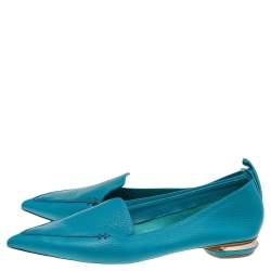 Pre Owned Nicholas Kirkwood Aqua Blue Leather Beya Pointed Toe Loafers Size 40