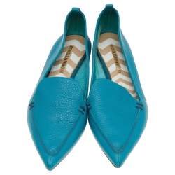 Pre Owned Nicholas Kirkwood Aqua Blue Leather Beya Pointed Toe Loafers Size 40