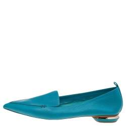Pre Owned Nicholas Kirkwood Aqua Blue Leather Beya Pointed Toe Loafers Size 40