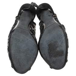  Nicholas Kirkwood Black Suede And Lace Slingback Sandals Size 37.5