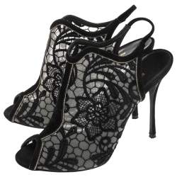  Nicholas Kirkwood Black Suede And Lace Slingback Sandals Size 37.5