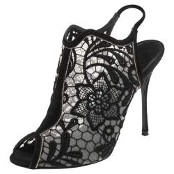  Nicholas Kirkwood Black Suede And Lace Slingback Sandals Size 37.5