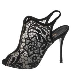  Nicholas Kirkwood Black Suede And Lace Slingback Sandals Size 37.5