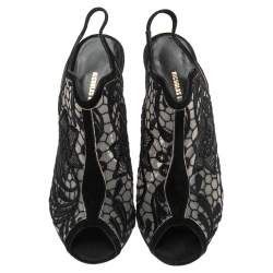  Nicholas Kirkwood Black Suede And Lace Slingback Sandals Size 37.5
