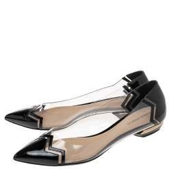 Pre Owned Nicholas Kirkwood Black Patent Leather & PVC Chevron Pointed Toe Ballet Flats 38