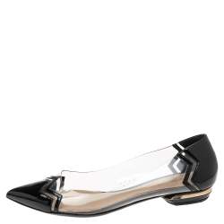 Pre Owned Nicholas Kirkwood Black Patent Leather & PVC Chevron Pointed Toe Ballet Flats 38