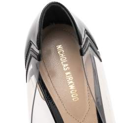 Pre Owned Nicholas Kirkwood Black Patent Leather & PVC Chevron Pointed Toe Ballet Flats 38