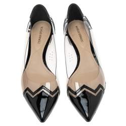 Pre Owned Nicholas Kirkwood Black Patent Leather & PVC Chevron Pointed Toe Ballet Flats 38