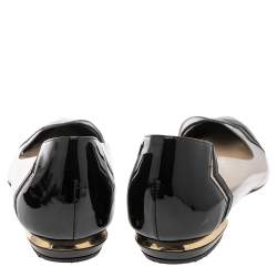 Pre Owned Nicholas Kirkwood Black Patent Leather & PVC Chevron Pointed Toe Ballet Flats 38