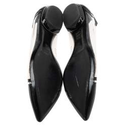 Pre Owned Nicholas Kirkwood Black Patent Leather & PVC Chevron Pointed Toe Ballet Flats 38