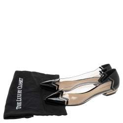 Pre Owned Nicholas Kirkwood Black Patent Leather & PVC Chevron Pointed Toe Ballet Flats 38