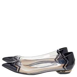 Nicholas Kirkwood Black/Transparent Patent Leather and PVC Pointed Toe Ballet Flats Size 40