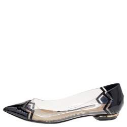 Nicholas Kirkwood Black/Transparent Patent Leather and PVC Pointed Toe Ballet Flats Size 40