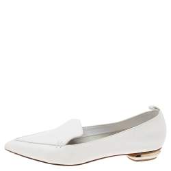 Pre Owned Nicholas Kirkwood White Leather Beya Pointed Toe Ballet Flats Size 37.5 