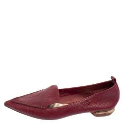 Pre Owned Nicholas Kirkwood Burgundy  Leather Beya Pointed Toe Flats Size 37.5