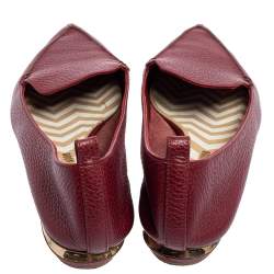 Pre Owned Nicholas Kirkwood Burgundy  Leather Beya Pointed Toe Flats Size 37.5